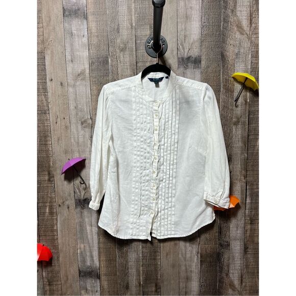 Boden White Pleated Detail Button Down Linen Blouse - Picture 1 of 4